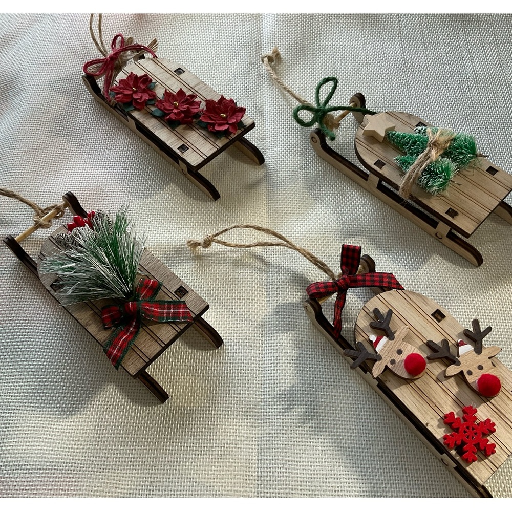 Handcrafted Wooden Christmas Sled Ornaments!